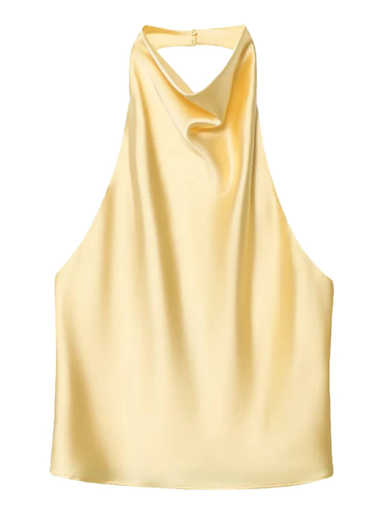 Top tipo corsé de satén con cuello halter para mujer