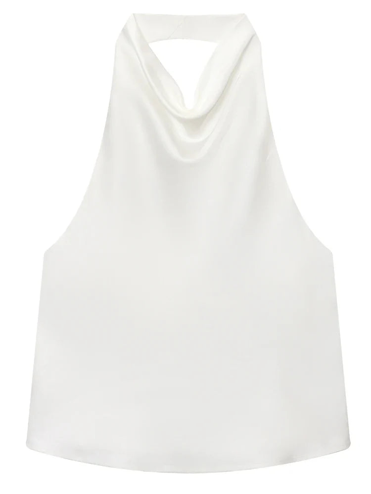 Top tipo corsé de satén con cuello halter para mujer