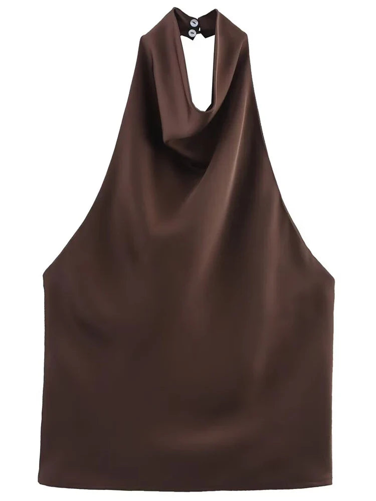 Top tipo corsé de satén con cuello halter para mujer